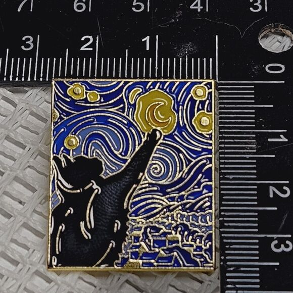 Starry Night Black Cat Enamel Pin Van Gogh Oil Painting Brooch Lapel Badge Set 4 - Picture 8 of 14
